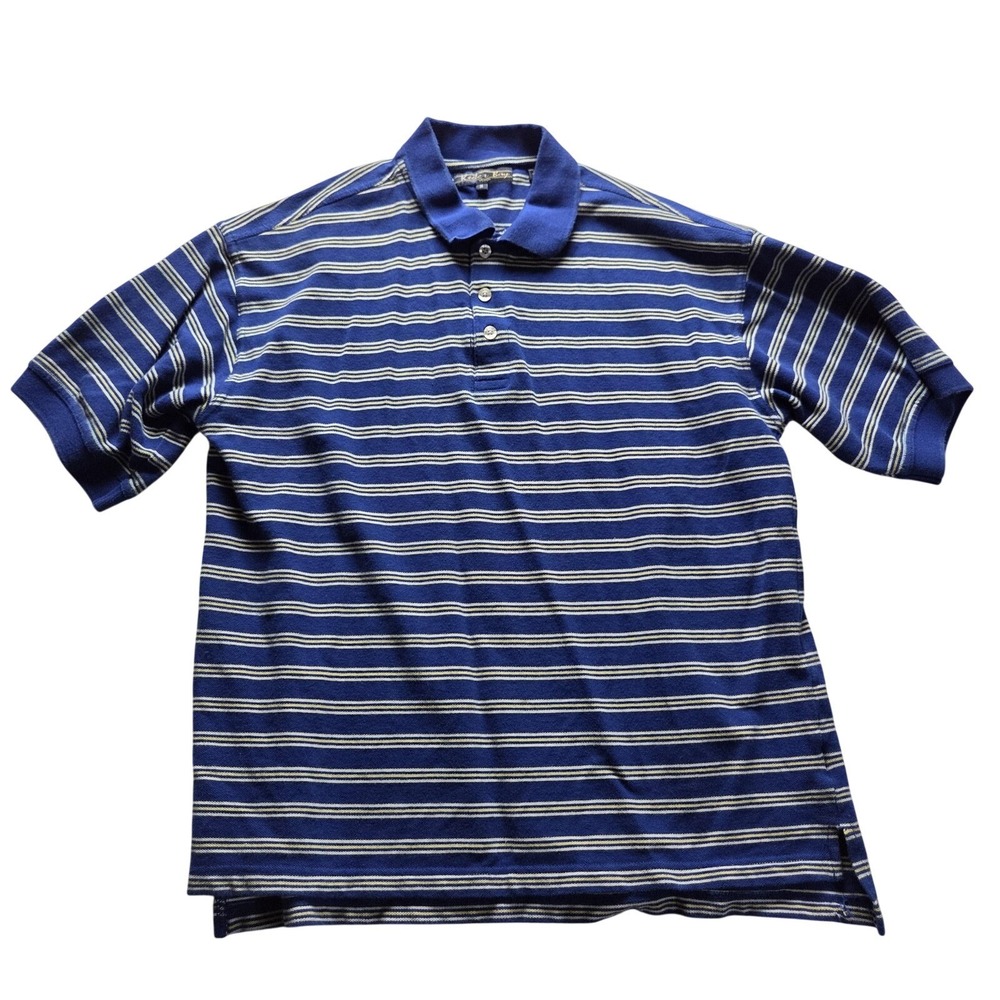 Keeler Bay Mens Blue Striped Polo Shirt Short Sleeve Cotton Size M RN 91870